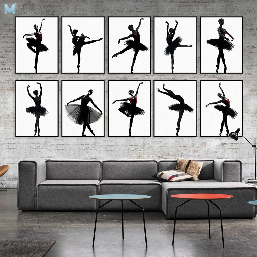 Black And White Elegant Ballet Dance Silhouette Photo Poster Print