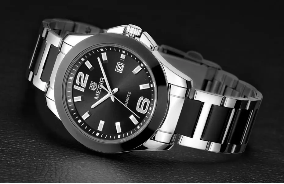 MEGIR Мужские Простые минималистичные Стальные кварцевые наручные часы, черные Серебряные аналоговые нарядные часы Relogios для деловых мужчин 5006G-BK-1
