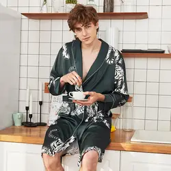 Модные мужские летние кимоно халат Повседневная шелковистая Домашняя одежда Мужская Ночная рубашка пижамы Pijama Mujer L-XXL