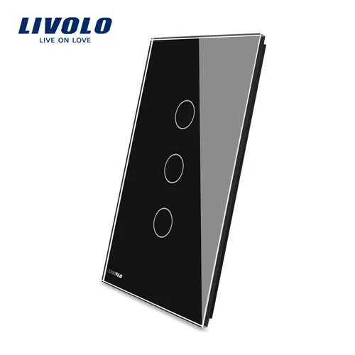 Livolo США стандарт роскошный белый жемчуг Кристалл Стекло, 119 мм* 46 мм, одна стеклянная панель для 3 банды настенный сенсорный выключатель, VL-C5-C3-11/12 - Цвет: Black