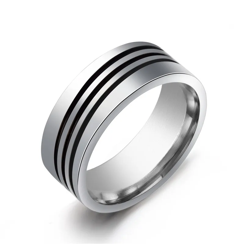 

8mm Triple layer Stripe rings 316L Stainless Steel men finger ring wholesale lots