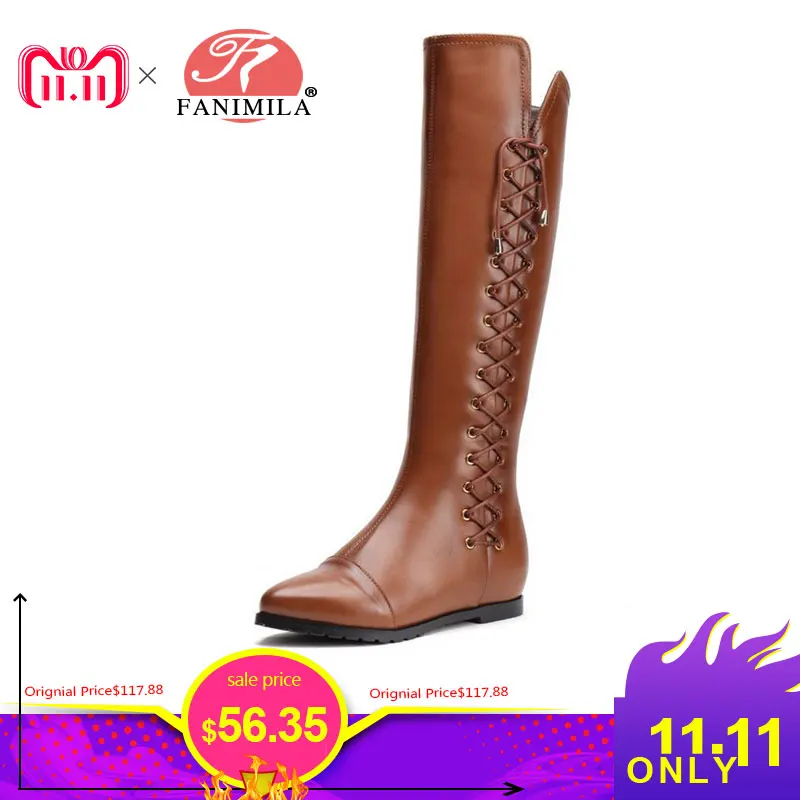 

women real genuine leather flat over knee boots brand long boot winter warm botas militares footwear shoes R7525 size 34-39
