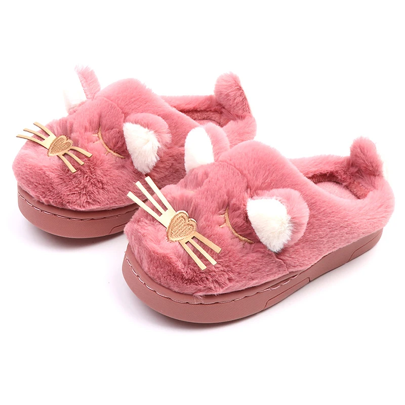 

2018 Children's Winter Warm Cotton Slippers with Non-Slip Baby Home Shoes Indoor Drag boys and girls Flat shoes, Pink for kids
