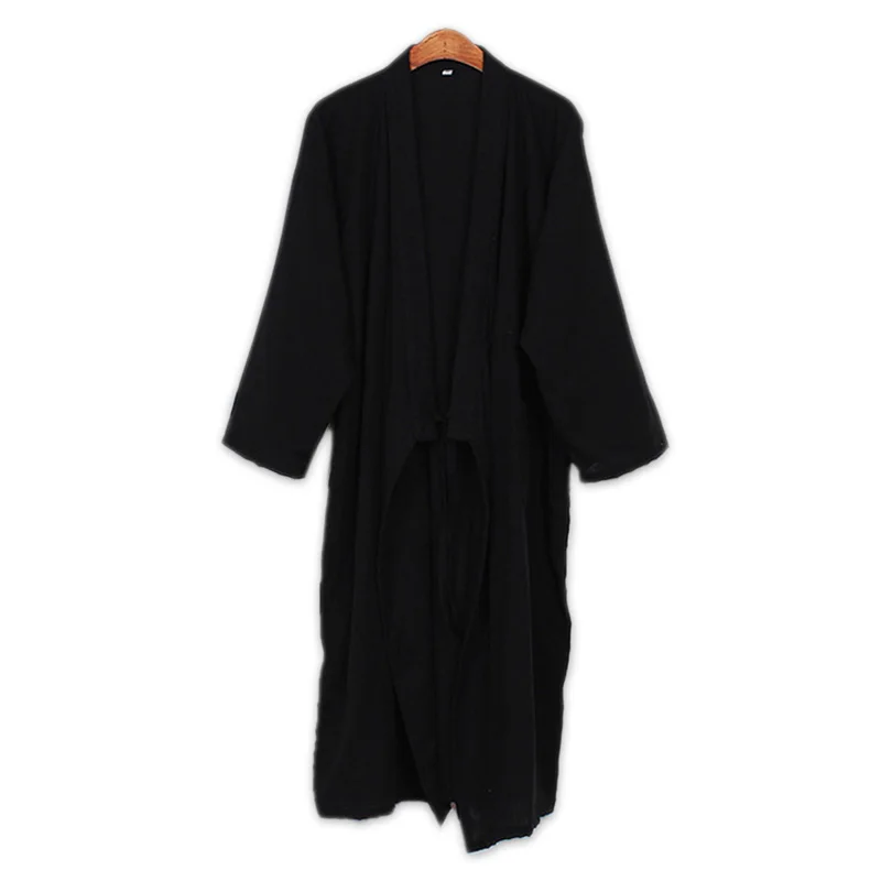 Pure cotton black kimono robes men Spring simple male bathrobes long