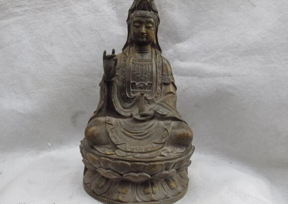 

Collectible bronze lion statue S1159 12"China folk temple crackajack copper bronze Aquarius talisman Kwan-yin statue