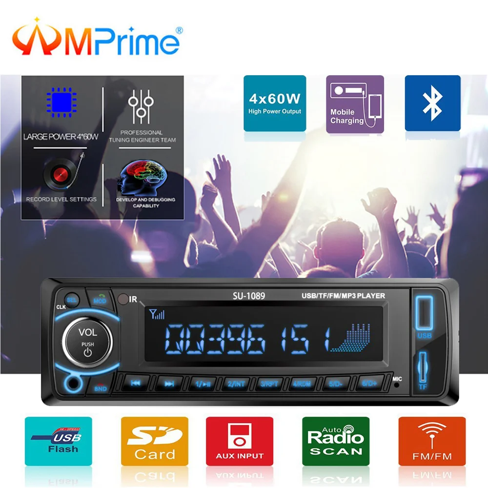 AMPrime 1din Авто Радио Bluetooth автомобильный стерео радио MP3 плеер Поддержка BT/FM/USB/SD