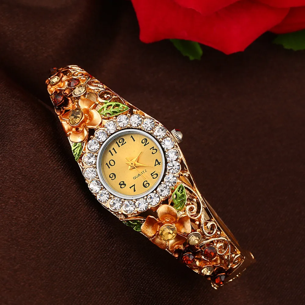 Gofuly новые женские кварцевые роскошный браслет с цветами из кристаллов часы Топ бренд мода женское платье наручные часы повседневные часы
