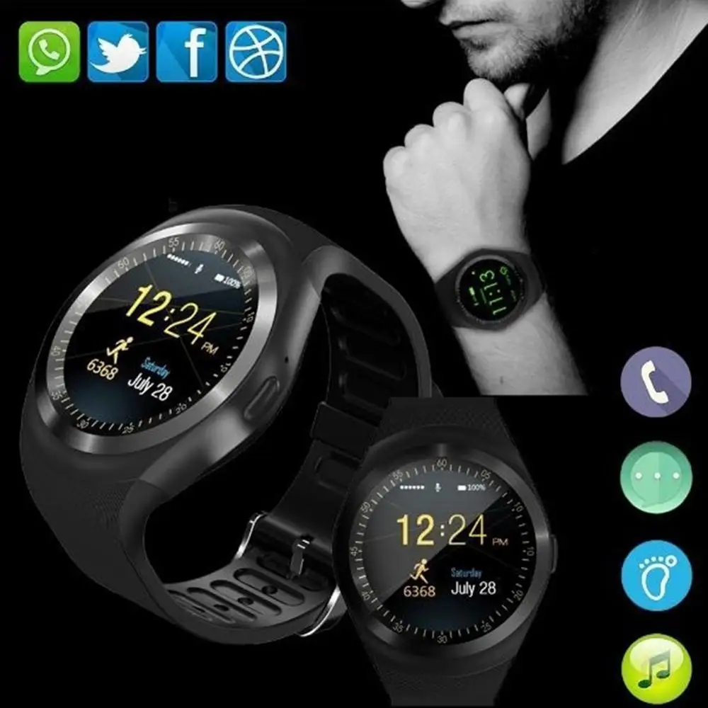 

Waterproof Bluetooth smart watch Y1 Android smart watch GSM phone call Sim camera remote information display sports pedometer