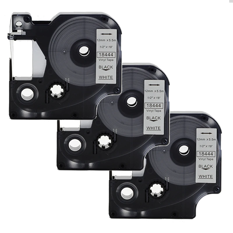 3pk 18444 черный/белый для DYMO Rhino IND виниловые этикетки 12 мм лента маркировки