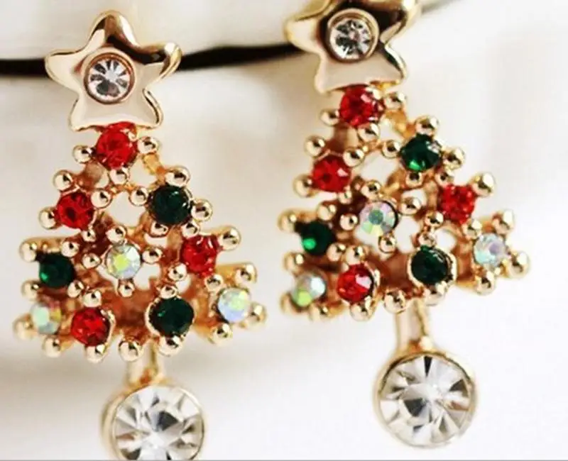 

1Pair Women Fashion Style Christmas Tree Christmas Bows Convenient Jewelry Cute Gift