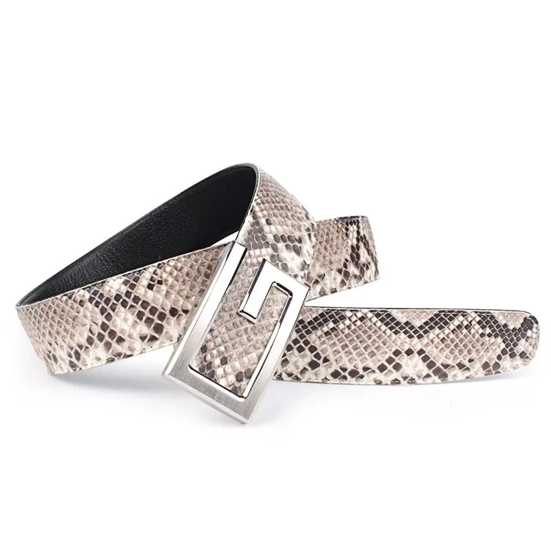 

Fancy Genuine Real Snake Leather Stainless Steel Metal Slide Buckle Businessmen Suits Belts Exotic Python Skin Male Waist Strap