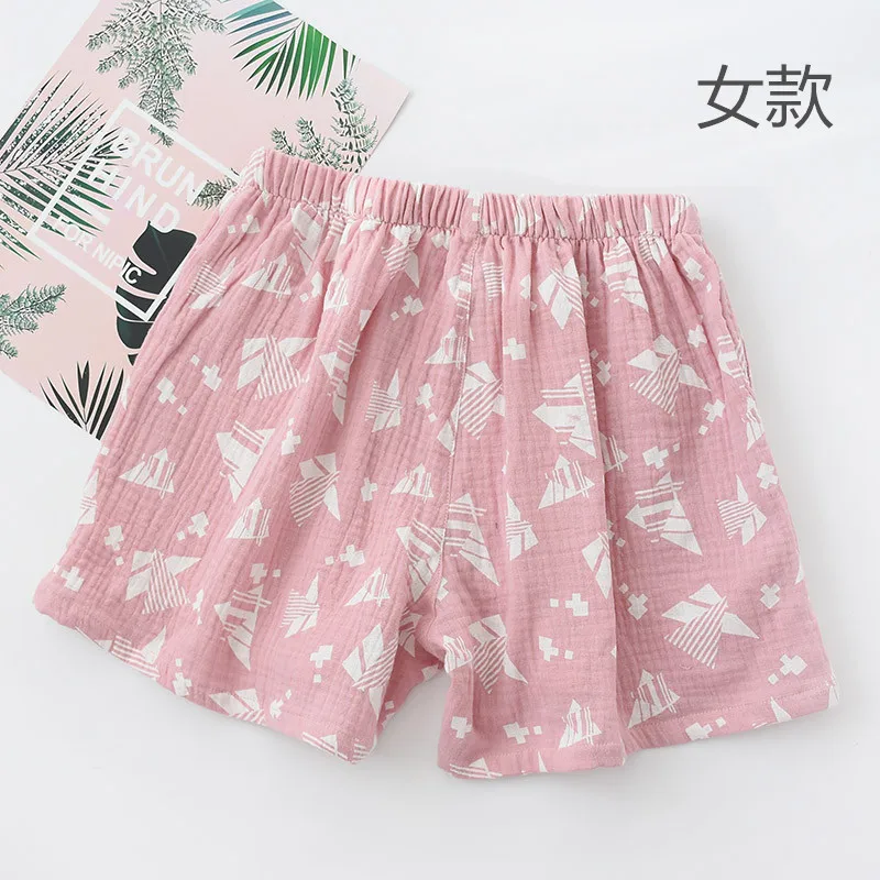 Женские и мужские шорты хлопок Летние тонкие двойные марлевые штаны для сна милые размера плюс креповые домашние шорты для сна - Цвет: Pink - Women