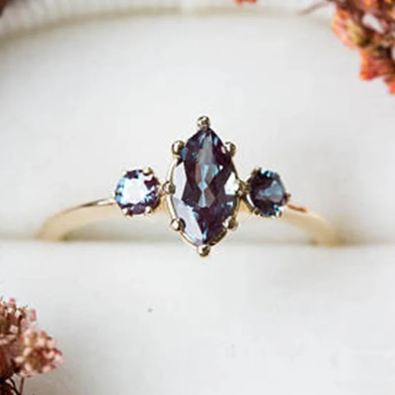 Кольца с синим кристаллом для Для женщин 3 камни для невесты, для свадьбы, помолвки кольца розовое золото Цвет изящное женское кольцо на палец, аксессуары - Цвет основного камня: R76 Rose Gold
