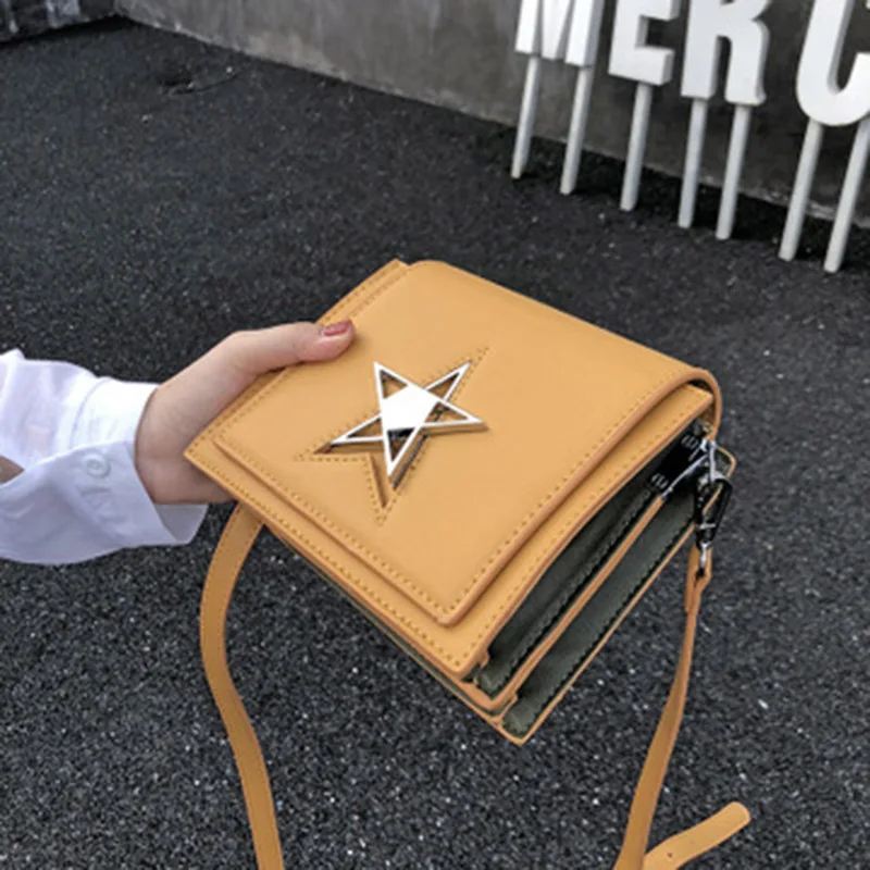 

2019 summer new small bag handbag wild messenger bag hit color small square bag five-pointed star lock buckle bag