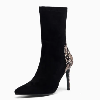 

BERZIMER Women Boots Two Types Stretch Genuine Leather Patchwork Sexy Snake Thin Heels Zapatos De Mujer Shoes Woman Size 34-39.