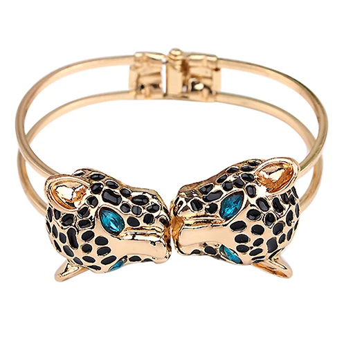 Новое поступление женский двойной браслет с леопардовыми головами Открытый Браслет-манжета ювелирные изделия подарок