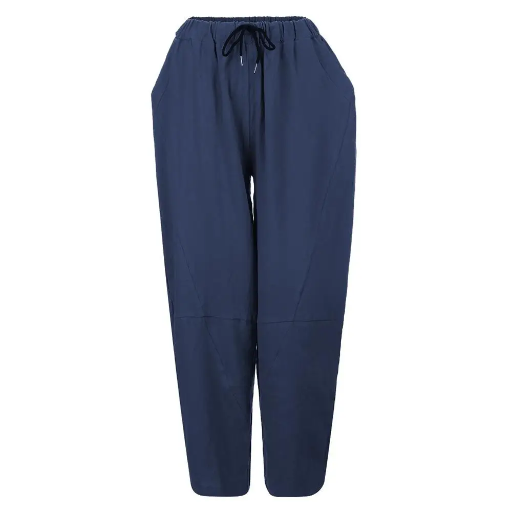 Мужские повседневные Модные свободные хлопковые льняные однотонные удобные длинные брюки с карманами - Цвет: Blue