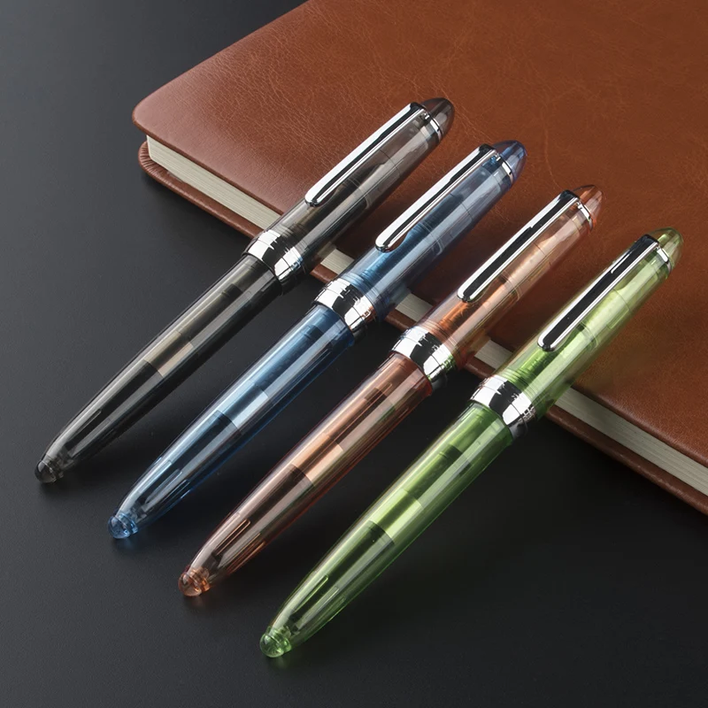 

1pc Jinhao Transparent Fountain Pen Fine Nib 0.5mm Silver/Gold Clip Student Practise Calligraphy Ink Pens School Office Supplies