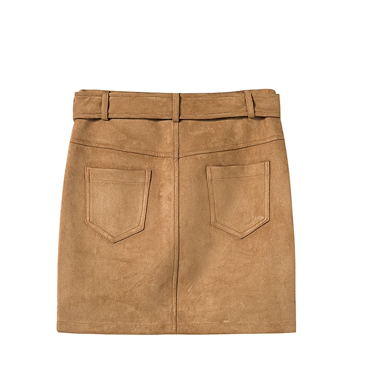 BONGOR LUSS Sexy 2018 Autumn Winter Suede Women Skirt Zipper Sashes Double Pocket Party Short Mini Ladies Black Skirts (24)