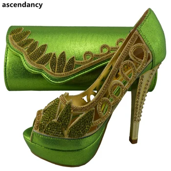 

Women Shoes and Bags To Match Set Sale Nigerian Women Wedding Shoes and Bag Set with Rhinestone Designer Shoes Women Luxury 2018