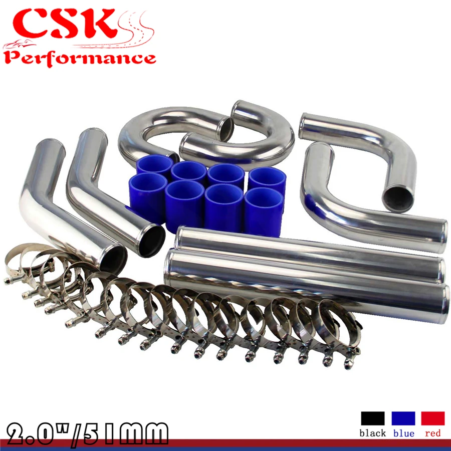 2 &quotTURBO INTERCOOLER PIPE трубопровод труба из алюминия + T CLAMPS силиконовые шланги синего