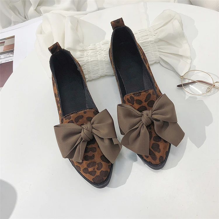 Brown Leopard print Г., Классическая брендовая повседневная обувь на плоской подошве женские лоферы с бантом, пикантные леопардовые оксфорды, мокасины без шнуровки, Женская замшевая обувь - Цвет: Brown Leopard print