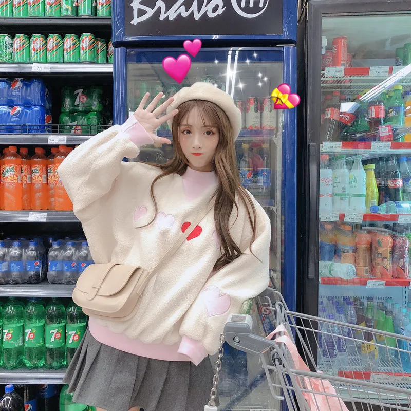 Женские свитшоты Harajuku толстый Ulzzang Love вышитый пуловер Свободный свитер Женский