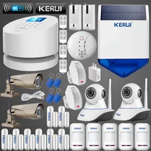 Оригинал KERUI GSM PSTN Беспроводной Домашней Безопасности Системы smart сигнализация + 1080 P БЕСПРОВОДНОЙ Внешний ip-камера + RFID клавиатура + сирена, строб