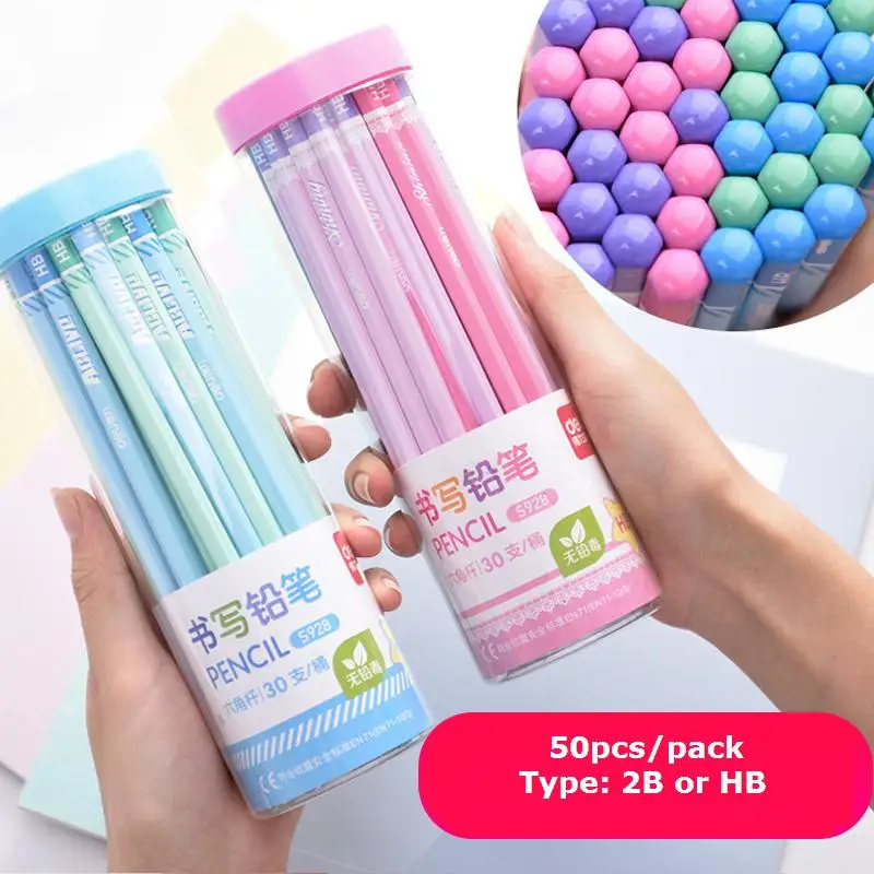 

1Pack 50Pcs Beautiful Colors Hexagonal Pencil 2B HB Standard Wood Pencils For Students Deli S928/S929