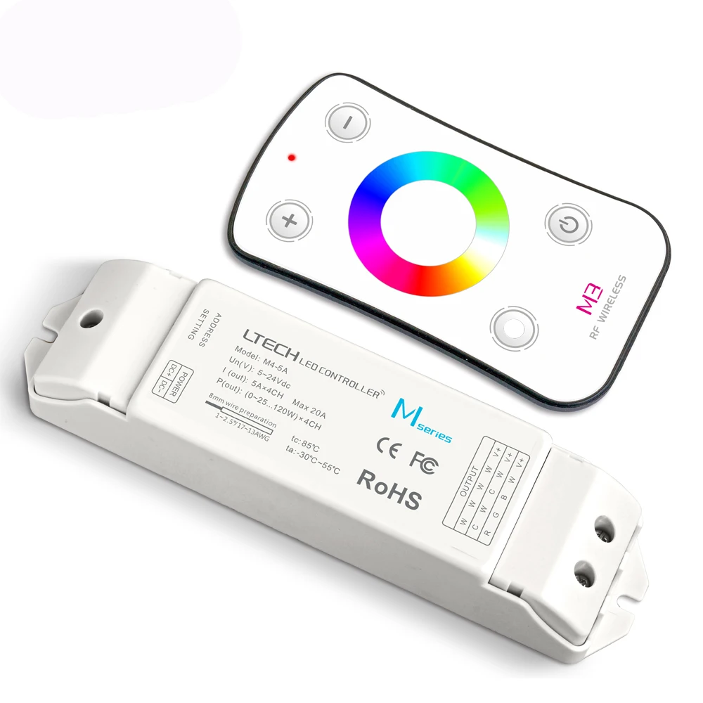 

New LTECH DC 12V 24V Input 5Ax4CH 20A 480W Output 2.4GHz RF Wireless Remote Touch Panel Led RGB Strip Controller Led strip use