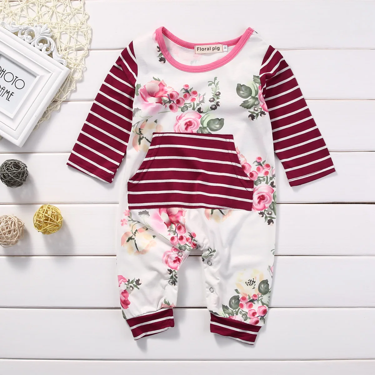 Новорожденных Одежда для детей; малышей; девочек цветочные Ползунки с длинным рукавом полосатый комбинезон одежда Комбинезоны для малышек