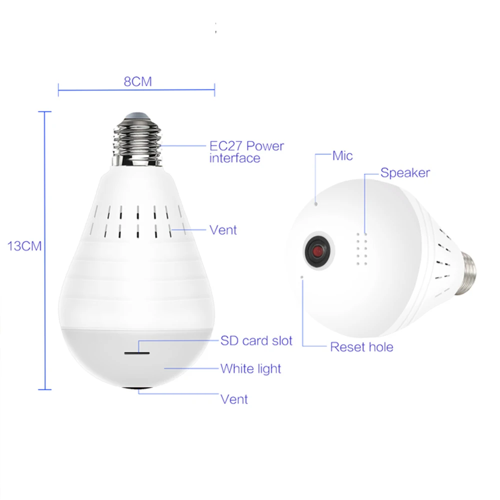 FHD IP Camera 360 Degree Panoramic Fisheye Bulb Lamp Security Camera WiFi Two Ways Audio 3 LEDS Surveillance Home CCTV Camera