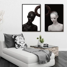 Wall Painting Posters and Prints on Canvas Art Oil Painting Black White Girls Pictures for Living Room Home Decoration No Frame