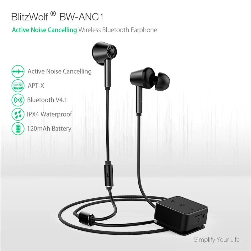 BlitzWolf ANC беспроводные bluetooth наушники с активным шумоподавлением Hi-Fi стерео наушники в ухо гарнитура микрофон для телефона Музыка Аудио