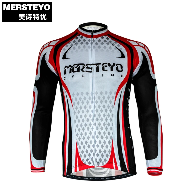 Racing Team Cycling Jersey Long Sleeve Men's Bike Cycle Jerseys Shirt Red White