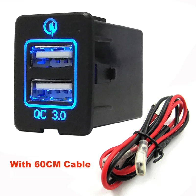 

12V-24V Dual USB Socket Charger Adapter Outlet Power Switches Quick Charge QC3.0 With LED Light For Nissan Car Accessories