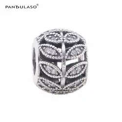 Pandulaso 925 пробы Серебряные ювелирные изделия шарики игристое Подвески в виде листьев с камнями из кубического циркония Подходит Европейский