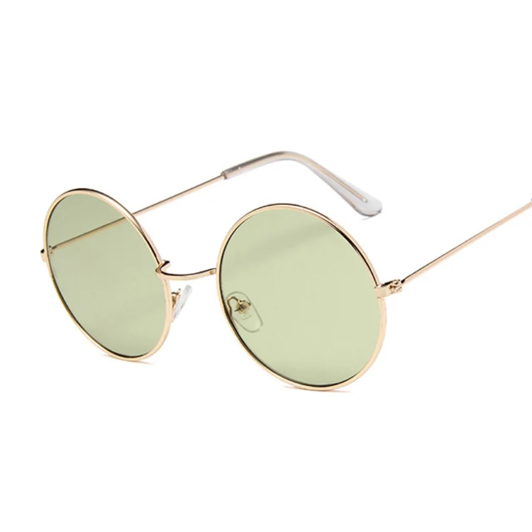 Ретро круглые розовые солнцезащитные очки es для женщин, фирменный дизайн, солнцезащитные очки es для женщин, сплав, зеркальные стекла для глаз es, женские стекла - Цвет линз: goldgreen