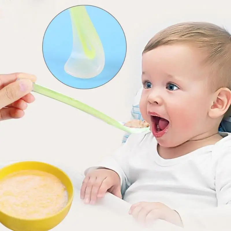 Silicone Feeding Spoon Baby Soft Safety Tableware Learning Utensils