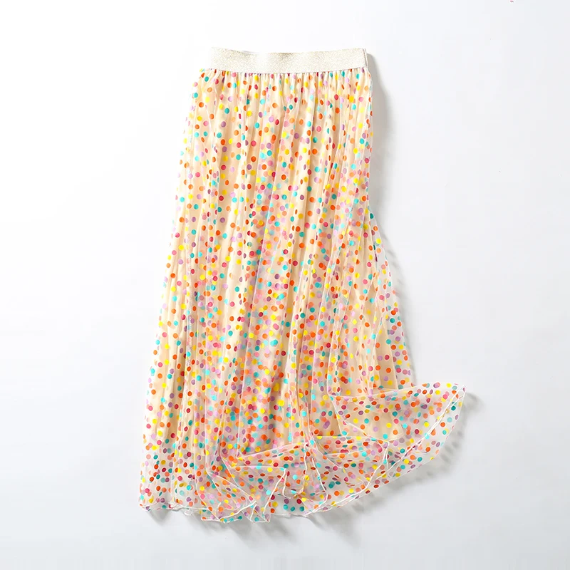 Горячая Мода Радуга в горошек юбки с перекрестной шнуровкой летние юбки эластичный пояс многоцветный сетки марлевая юбка Для женщин для девочек юбки феи