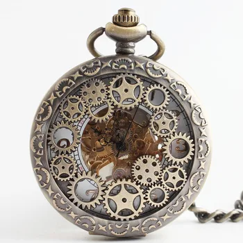

Gear Wheel Hollow Hand Winding Mechanical Pocket Watch Fob Watches Men Women Gift With Chain Free Shipping High Quality