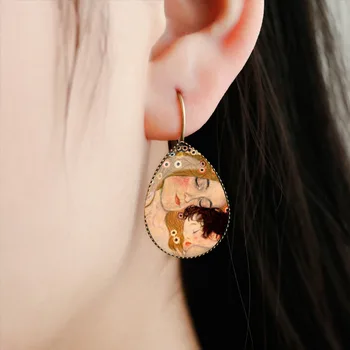 SUTEYI Classic Van Gogh Painting Tear Drop Earrings Jewelry Mothers Love Baby Picture Glass Dome Water Drop Women Earrings