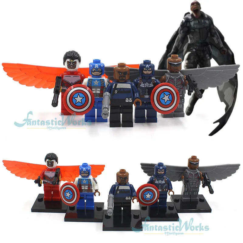 

Marvel Avengers Captain America and Falcon Nick Fury Building Blocks Minifigures