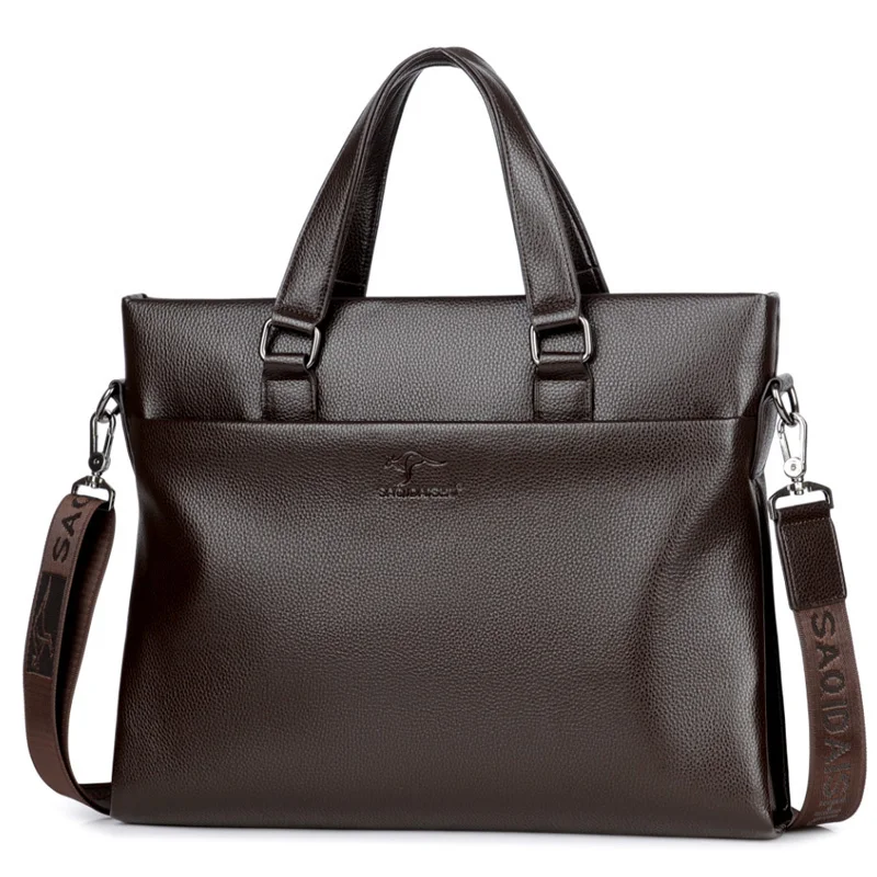 

High Quality Men Leather Briefcase Waterproof 14 Inches Laptop Bag Business Shoulder Messenger Bags Men's Vintage Handbag