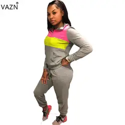 VAZN 2019 Горячие High Street женщин 2-Pieces печати Bodycon комбинезоны случайные v-образным вырезом с длинным рукавом Топы Длинные брюки спортивные