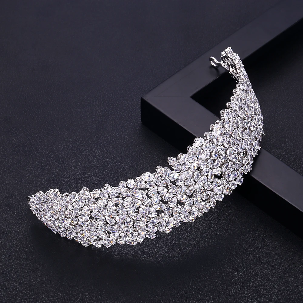 

jankelly Fashion Ladies Wedding Headpieces With cube zircon Wholesale Bridal Hair Accessories Headdress Bridal Hair Tiaras