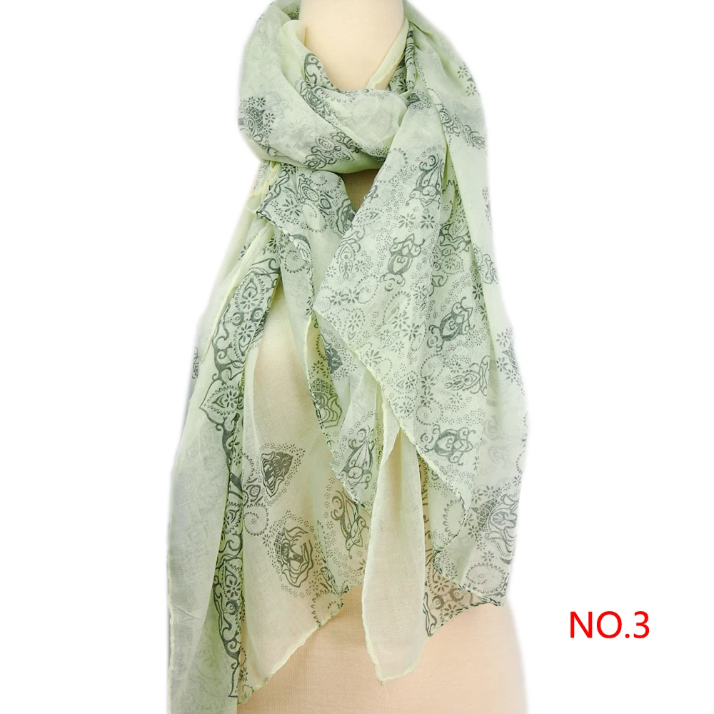 Зимний женский шарф, хлопок, лен, вуаль, цветочный узор, Тонкие шарфы, винтажная шаль, Женский шифоновый шарф, Bufandas Foulard - Цвет: NO3