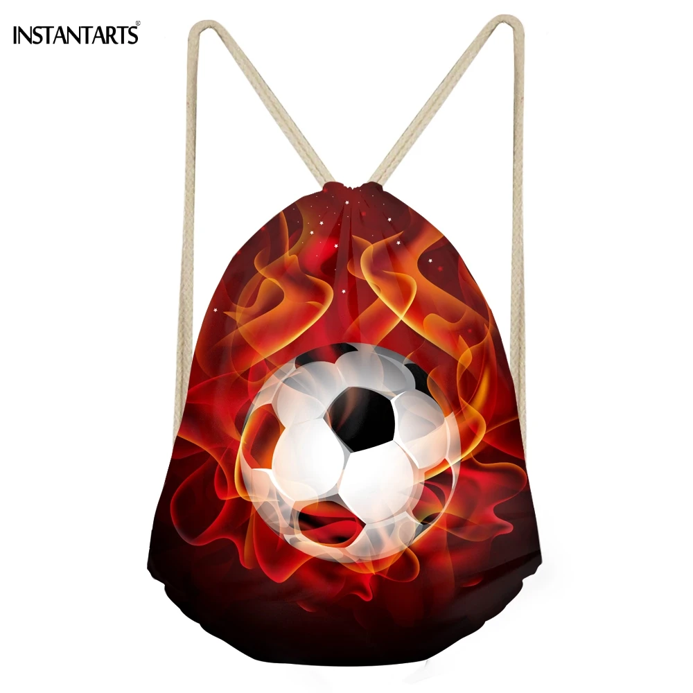 INSTANTARTS Многофункциональный мальчиков мешки Drawstring 3D огонь Soccerly мяч печати для мальчиков-подростков хранения рюкзаки школьники пляжная