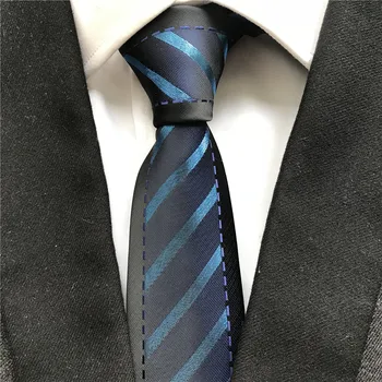 

Young Men Slim Slender Tie Fashion Blue Striped Necktie to Match Shirt Suits