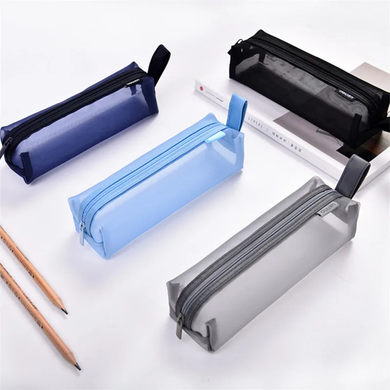 

Transparent pencil bag nylon mesh pen bag Stationery box female large capacity multi-function student pencil case